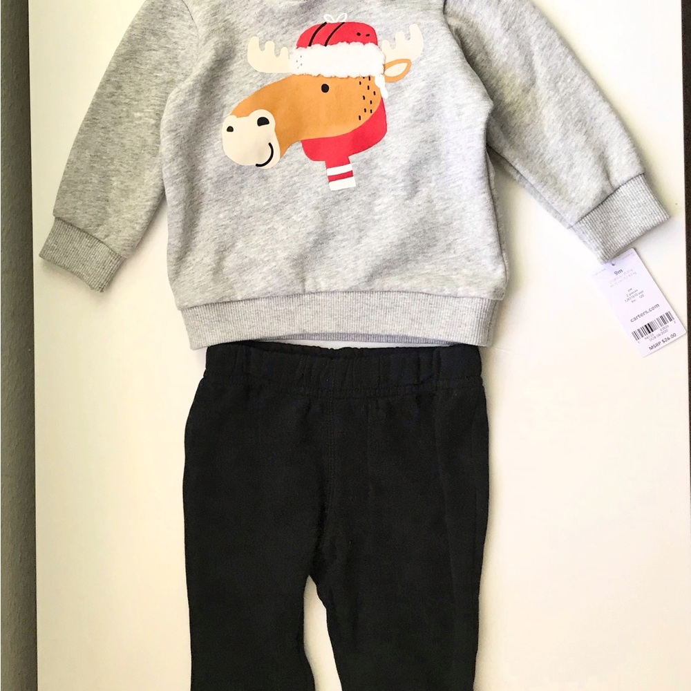 New Carter’s boy Christmas outfit Set, grey, size 9M